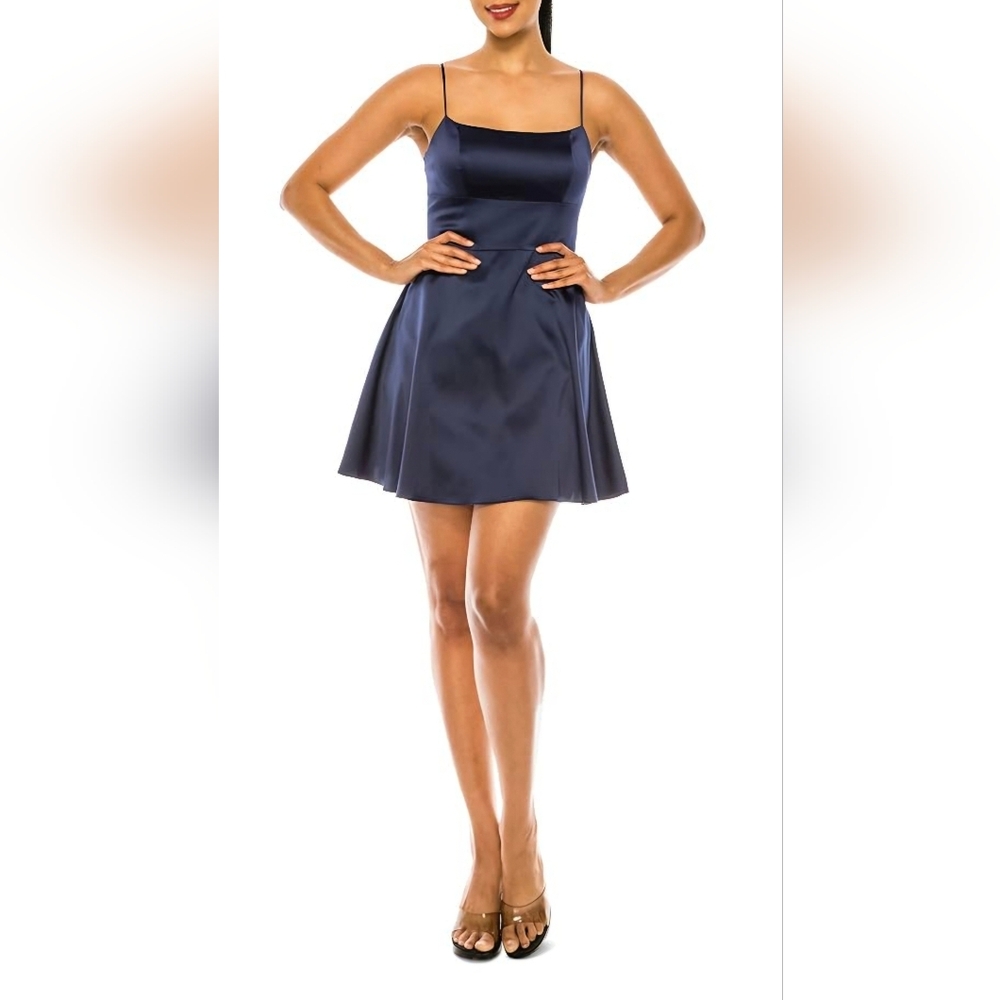 Speechless Spaghetti Strap Velvet Fit And Flare Navy Blue Dress XL